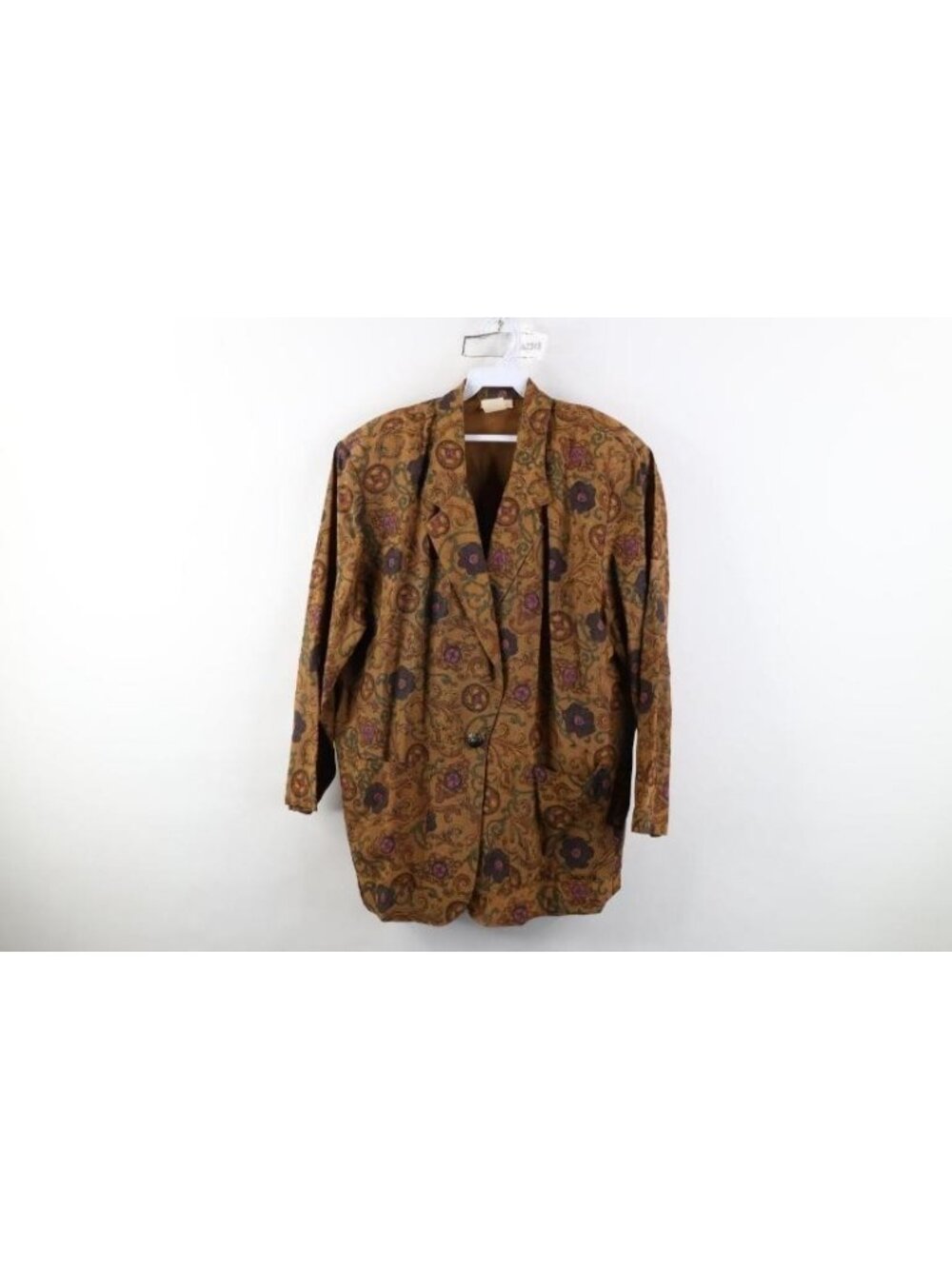 Vtg 90s Streetwear Womens M Rayon Gabardine Tapestry Flower Blazer Jacket USA